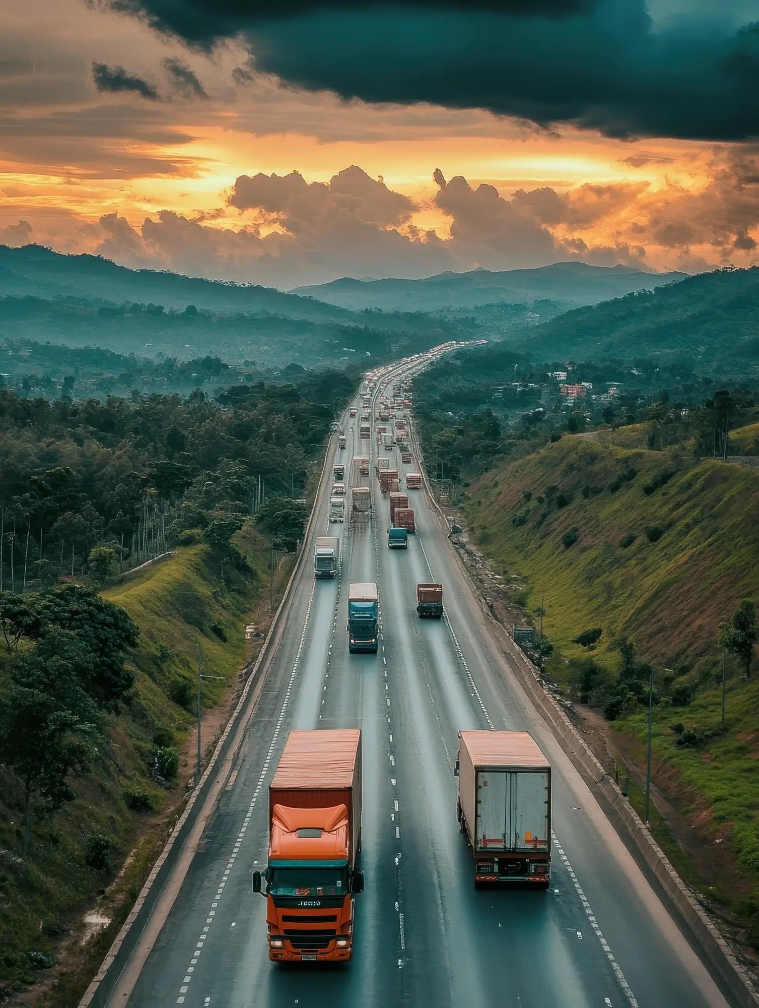 Flota de camiones de transporte de carga en carretera en Colombia